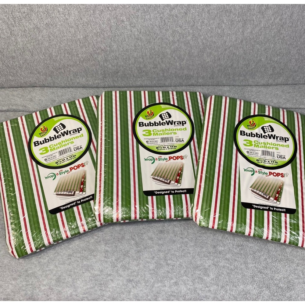 Duck Bubble Wrap Cushioned Mailers 9ct 8.5x11‎ Striped Holiday Shipping Supplies